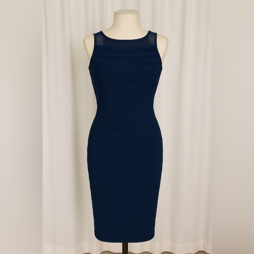 Tadashi Shoji Navy Tiered Sleeveless Body Con Dress Size XS
